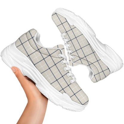 Beige Tattersall Pattern Print White Chunky Shoes