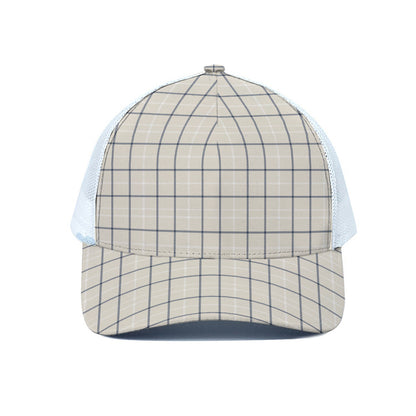 Beige Tattersall Pattern Print White Mesh Trucker Cap