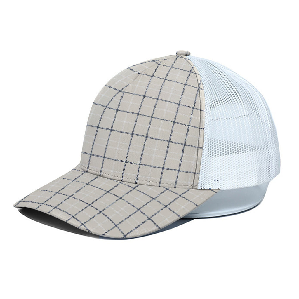 Beige Tattersall Pattern Print White Mesh Trucker Cap