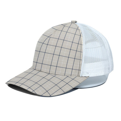 Beige Tattersall Pattern Print White Mesh Trucker Cap