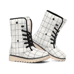 Beige Tattersall Pattern Print Winter Boots
