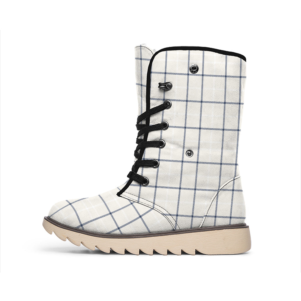 Beige Tattersall Pattern Print Winter Boots