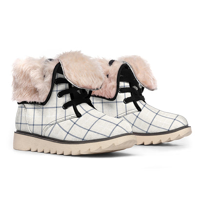 Beige Tattersall Pattern Print Winter Boots