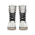 Beige Tattersall Pattern Print Winter Boots