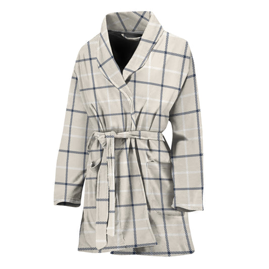 Beige Tattersall Pattern Print Women's Bathrobe