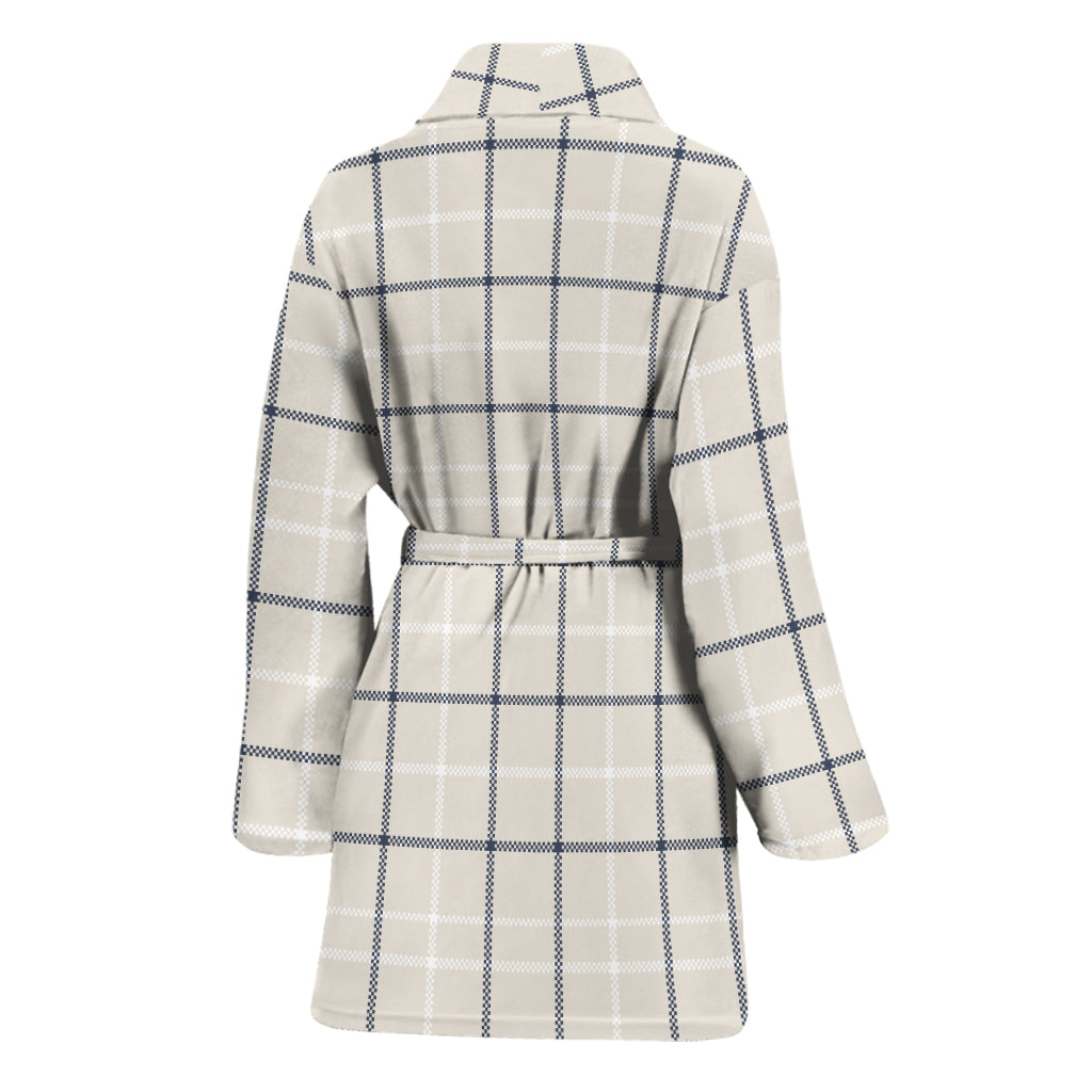 Beige Tattersall Pattern Print Women's Bathrobe