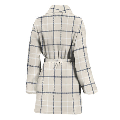 Beige Tattersall Pattern Print Women's Bathrobe