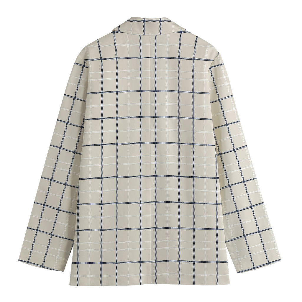 Beige Tattersall Pattern Print Women's Cotton Blazer