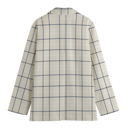 Beige Tattersall Pattern Print Women's Cotton Blazer