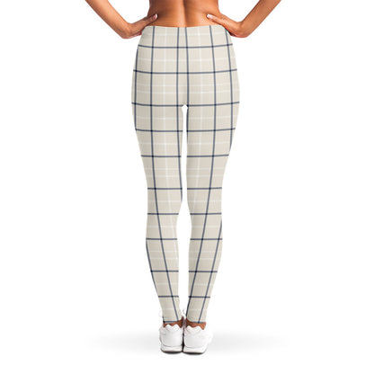 Beige Tattersall Pattern Print Women's Leggings