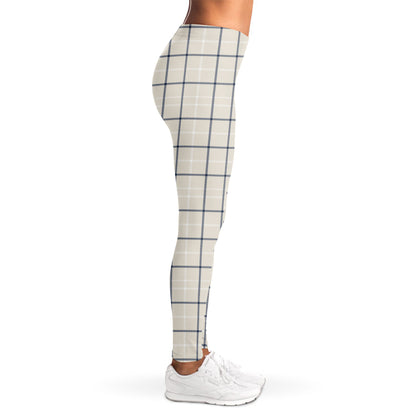 Beige Tattersall Pattern Print Women's Leggings