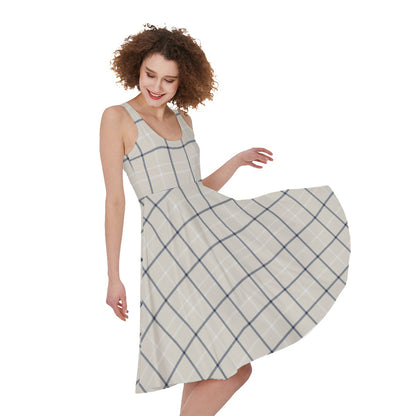 Beige Tattersall Pattern Print Women's Sleeveless Dress