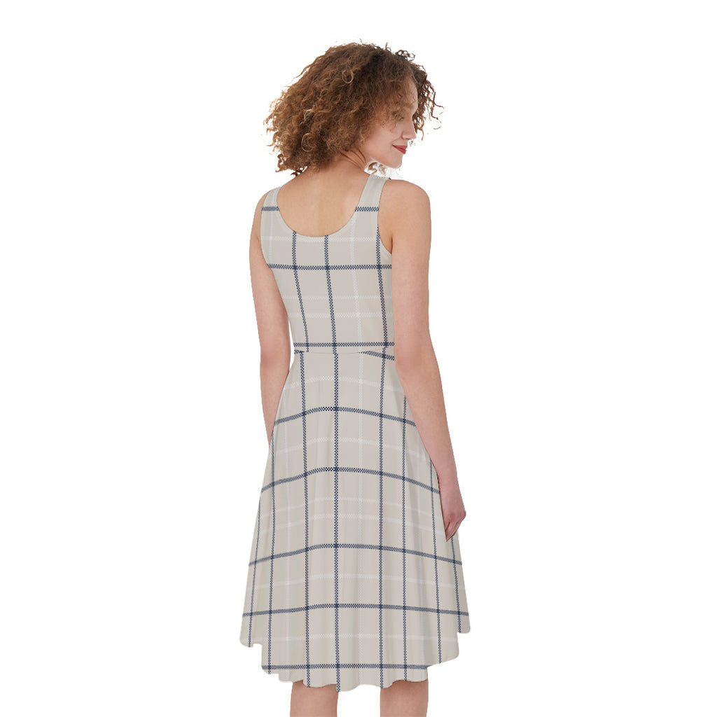 Beige Tattersall Pattern Print Women's Sleeveless Dress