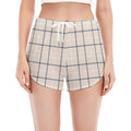 Beige Tattersall Pattern Print Women's Split Running Shorts