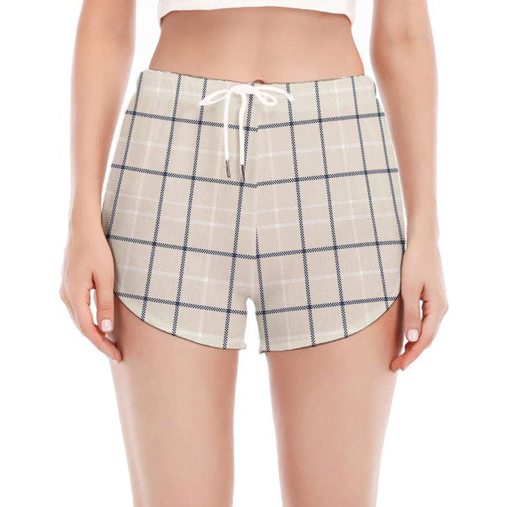 Beige Tattersall Pattern Print Women's Split Running Shorts