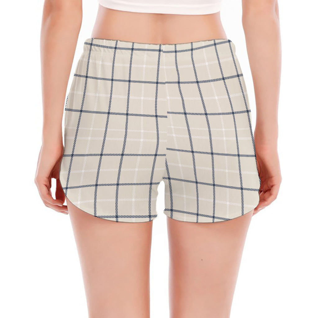 Beige Tattersall Pattern Print Women's Split Running Shorts
