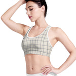 Beige Tattersall Pattern Print Women's Sports Bra