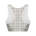 Beige Tattersall Pattern Print Women's Sports Bra