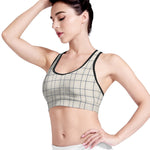 Beige Tattersall Pattern Print Women's Sports Bra