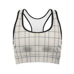 Beige Tattersall Pattern Print Women's Sports Bra