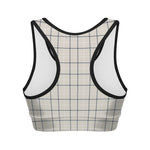 Beige Tattersall Pattern Print Women's Sports Bra