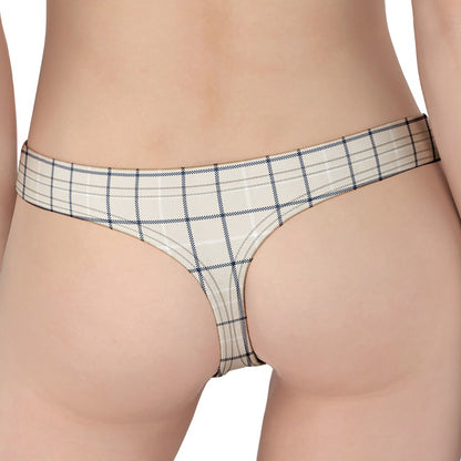 Beige Tattersall Pattern Print Women's Thong