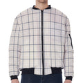 Beige Tattersall Pattern Print Zip Sleeve Bomber Jacket