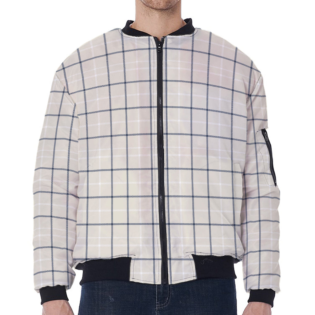 Beige Tattersall Pattern Print Zip Sleeve Bomber Jacket