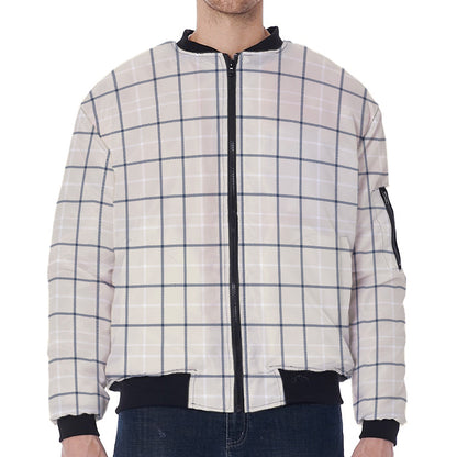Beige Tattersall Pattern Print Zip Sleeve Bomber Jacket