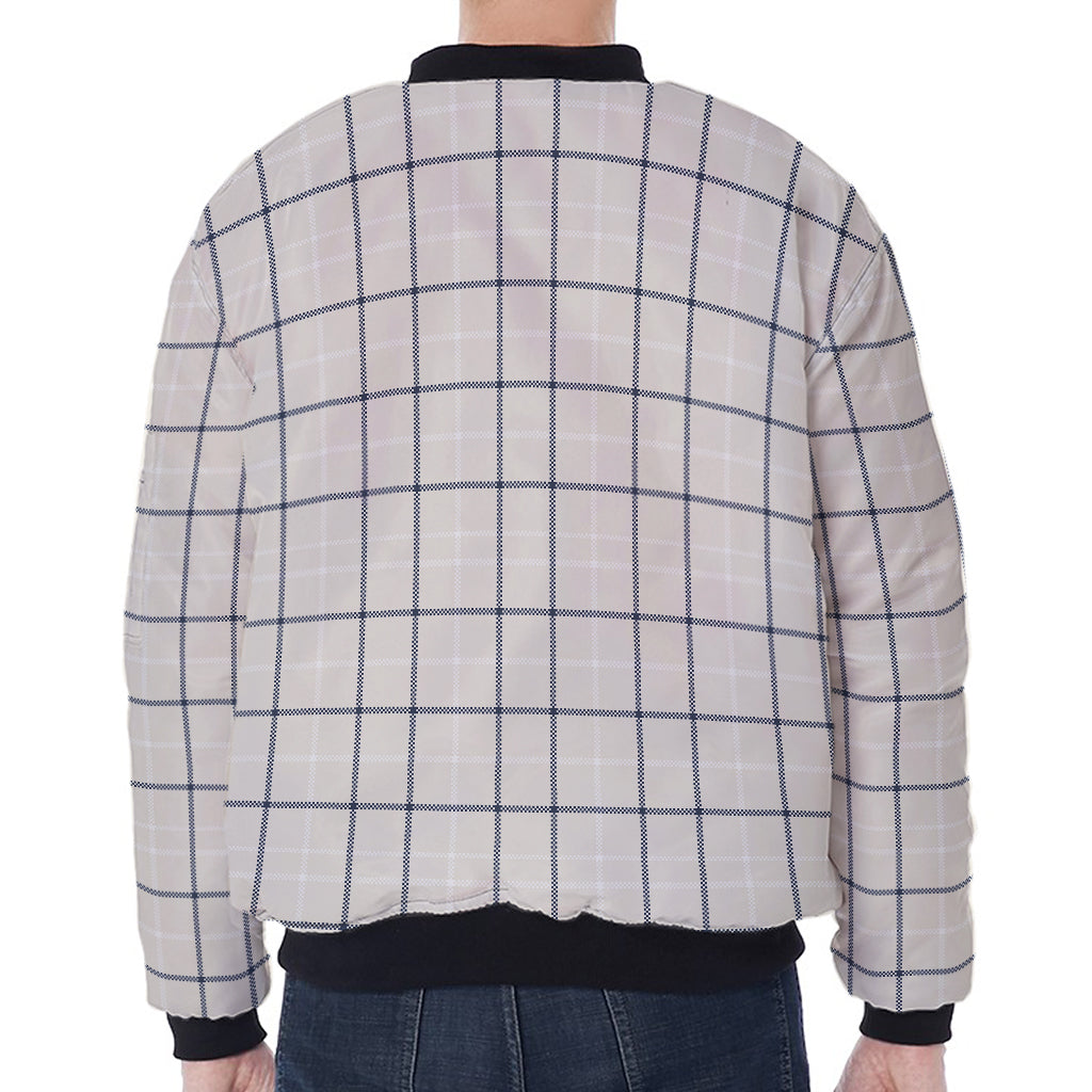 Beige Tattersall Pattern Print Zip Sleeve Bomber Jacket
