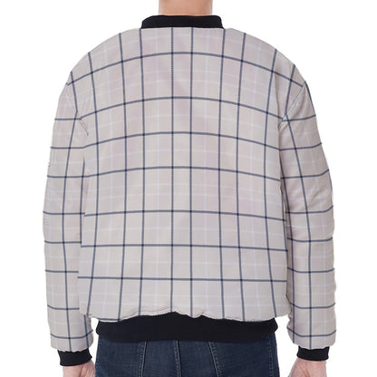 Beige Tattersall Pattern Print Zip Sleeve Bomber Jacket