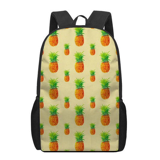 Beige Watercolor Pineapple Pattern Print 17 Inch Backpack