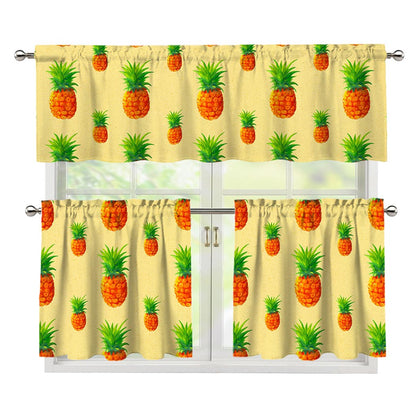 Beige Watercolor Pineapple Pattern Print 3 Piece Kitchen Curtains