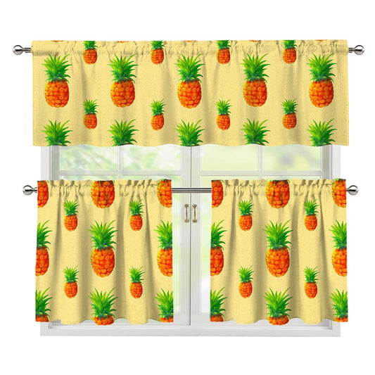Beige Watercolor Pineapple Pattern Print 3 Piece Kitchen Curtains