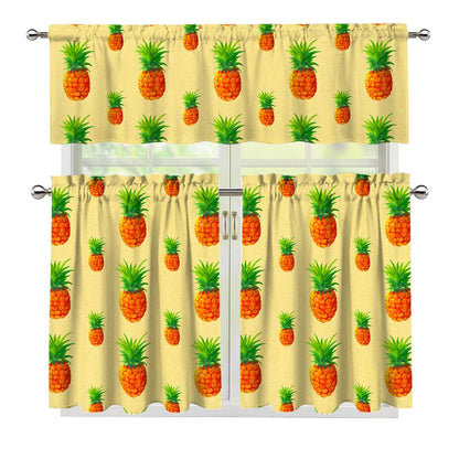 Beige Watercolor Pineapple Pattern Print 3 Piece Kitchen Curtains