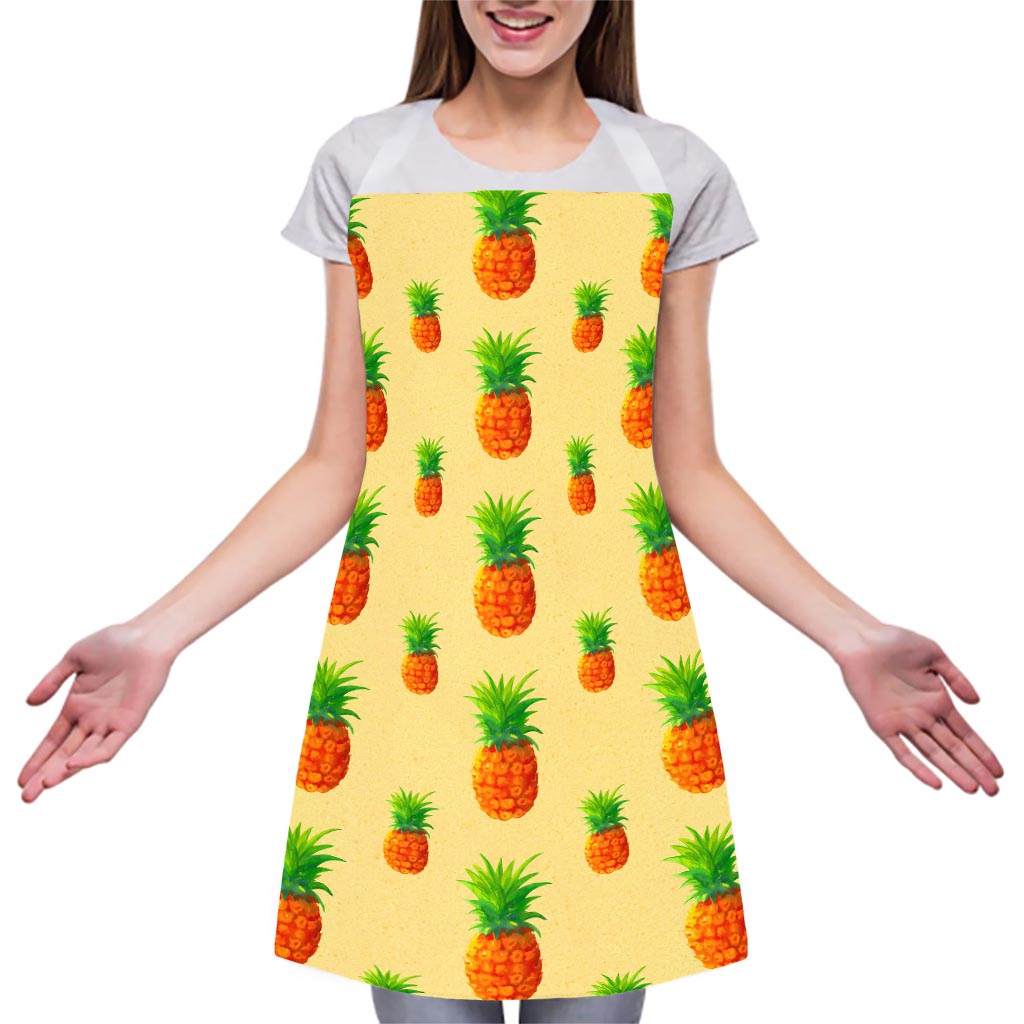 Beige Watercolor Pineapple Pattern Print Adjustable Apron