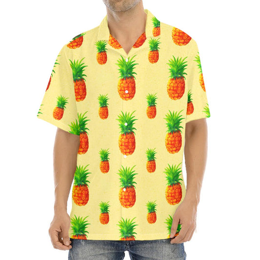 Beige Watercolor Pineapple Pattern Print Aloha Shirt