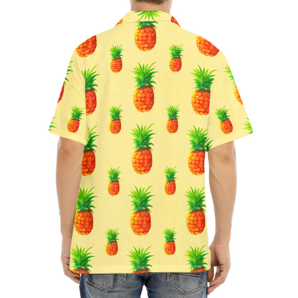 Beige Watercolor Pineapple Pattern Print Aloha Shirt