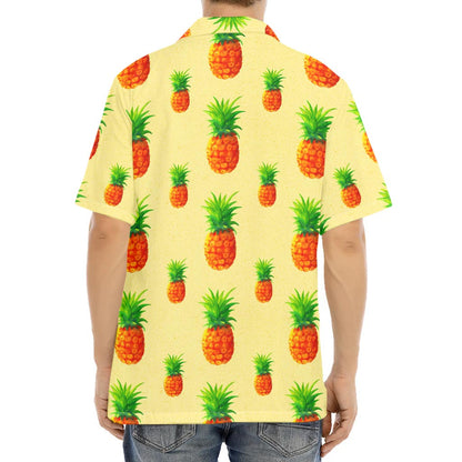 Beige Watercolor Pineapple Pattern Print Aloha Shirt