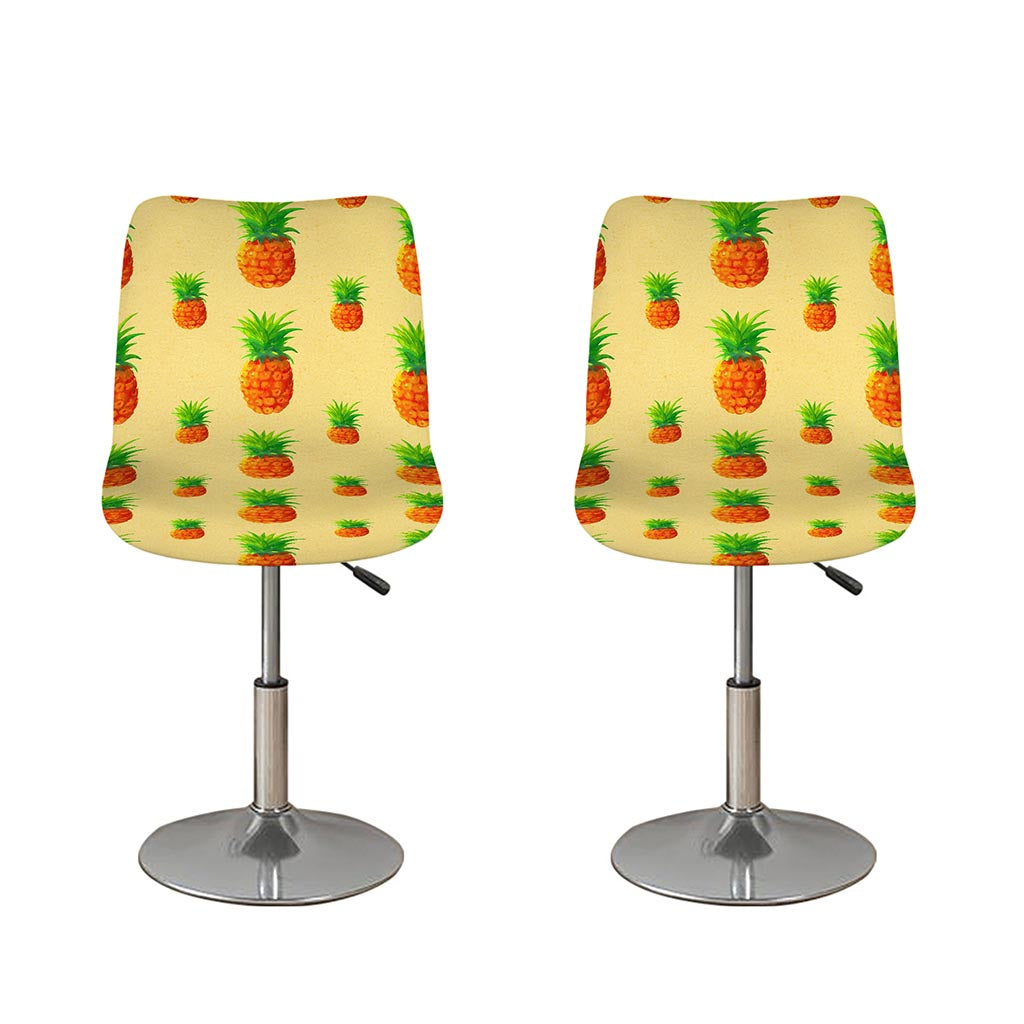 Beige Watercolor Pineapple Pattern Print Bar Stool Covers