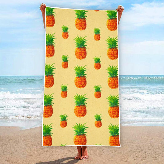 Beige Watercolor Pineapple Pattern Print Beach Towel