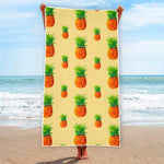 Beige Watercolor Pineapple Pattern Print Beach Towel