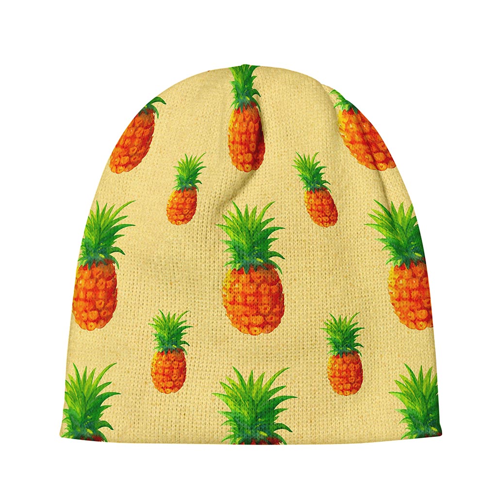 Beige Watercolor Pineapple Pattern Print Beanie