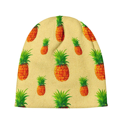 Beige Watercolor Pineapple Pattern Print Beanie
