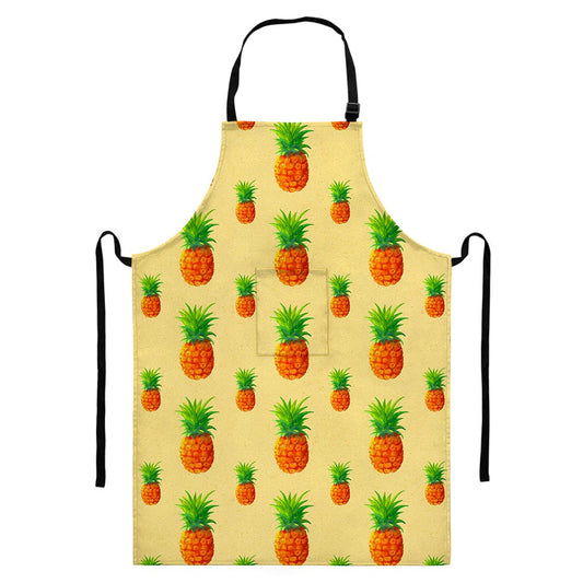 Beige Watercolor Pineapple Pattern Print Bib Apron With Pocket