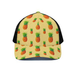 Beige Watercolor Pineapple Pattern Print Black Mesh Trucker Cap