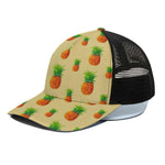 Beige Watercolor Pineapple Pattern Print Black Mesh Trucker Cap