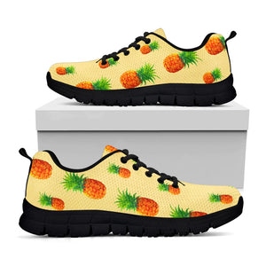 Beige Watercolor Pineapple Pattern Print Black Running Shoes