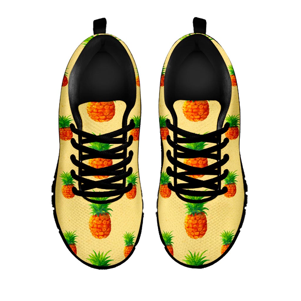 Beige Watercolor Pineapple Pattern Print Black Running Shoes