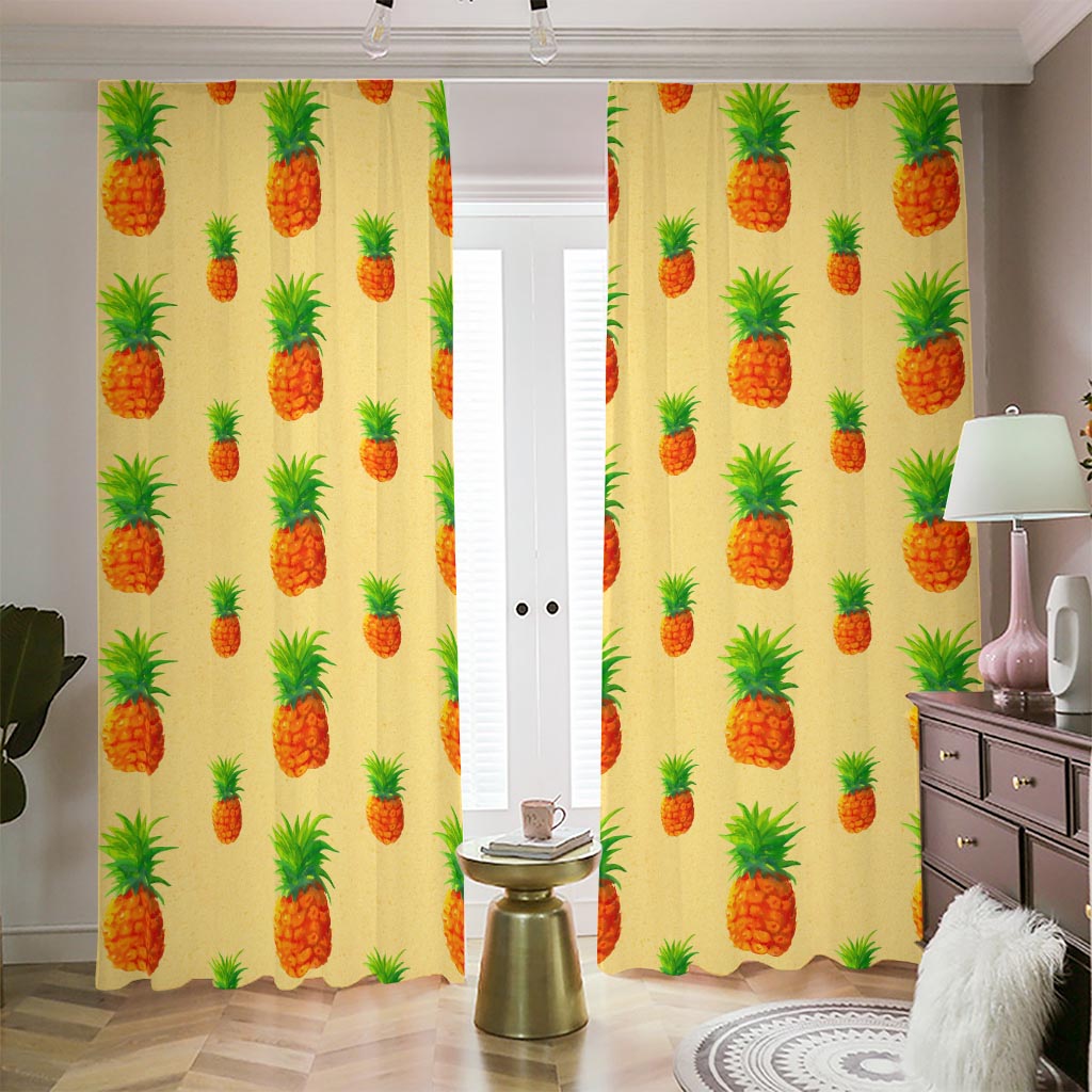 Beige Watercolor Pineapple Pattern Print Blackout Pencil Pleat Curtains